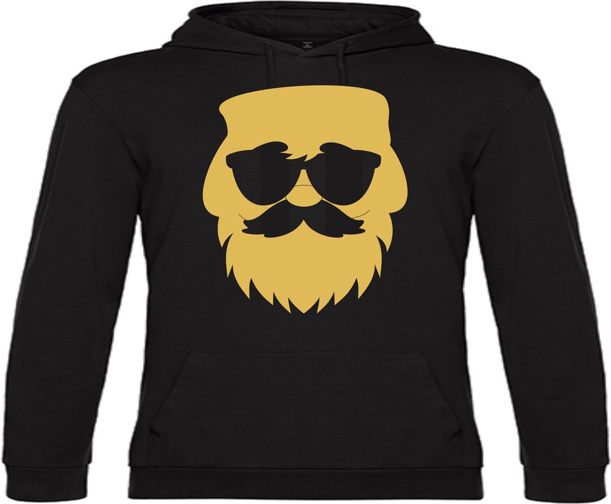 Zwarte Kerst Hoodie Kerstman Santa Goud XXlarge