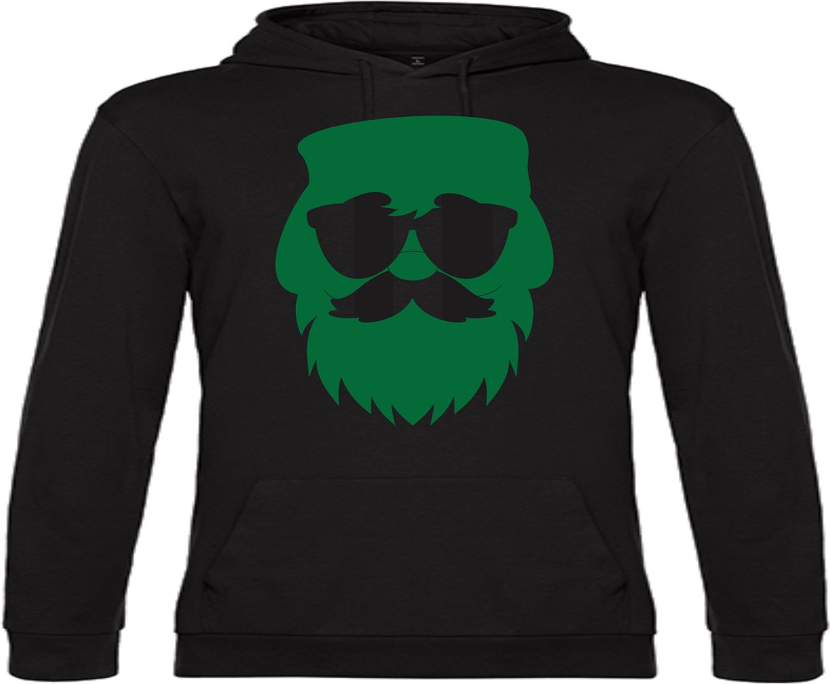 Zwarte Kerst Hoodie Kerstman Santa Groen XLarge