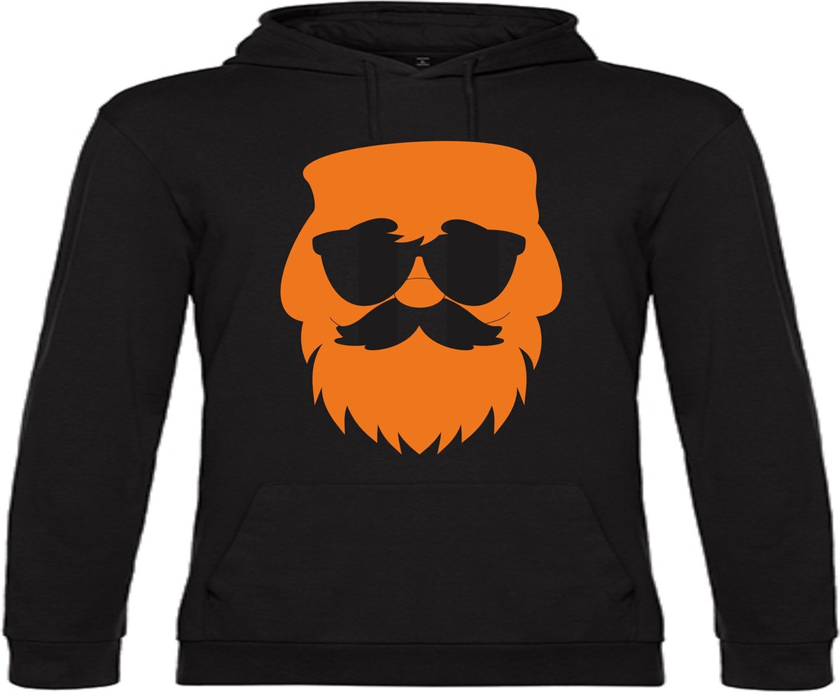 Zwarte Kerst Hoodie Kerstman Santa Neon Oranje Large