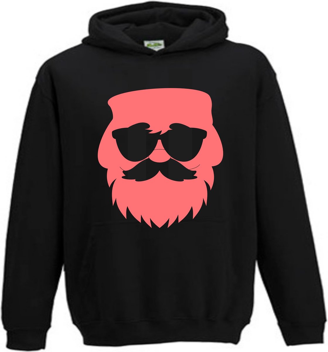 Zwarte Kerst Hoodie Kerstman Santa Neon Rood Medium