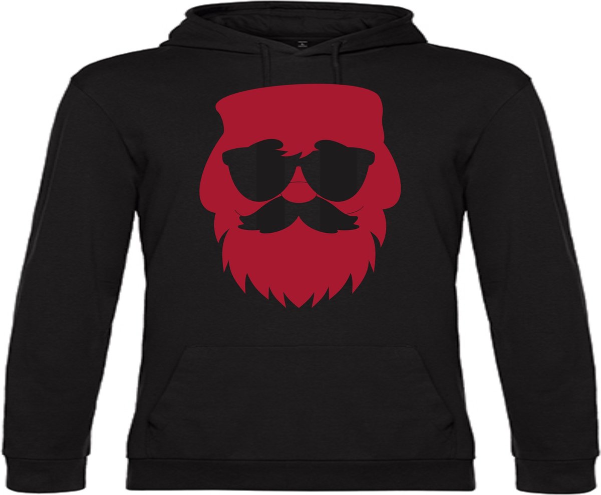 Zwarte Kerst Hoodie Kerstman Santa Rood Small
