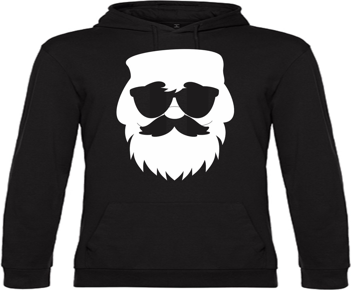 Zwarte Kerst Hoodie Kerstman Santa Wit XLarge