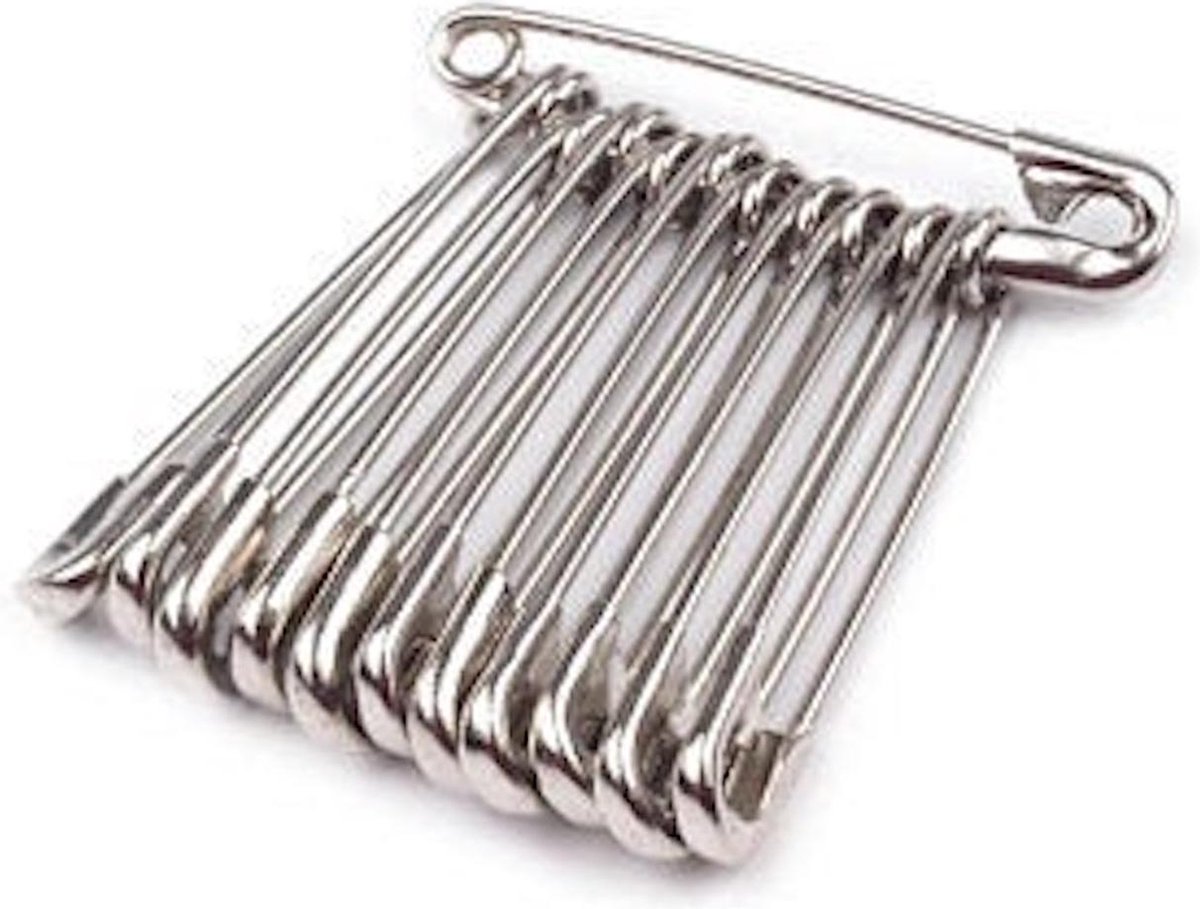 12 veiligheidsspelden no1 nikkel - 2 bundels van 6 - 28mm x 0,95 mm