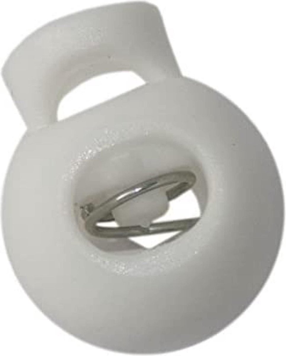 4 koordstoppers wit - 1 gat - bol rond - koord eindstopper - koordeind voor veter of koord - 2,5 x 1,7 cm