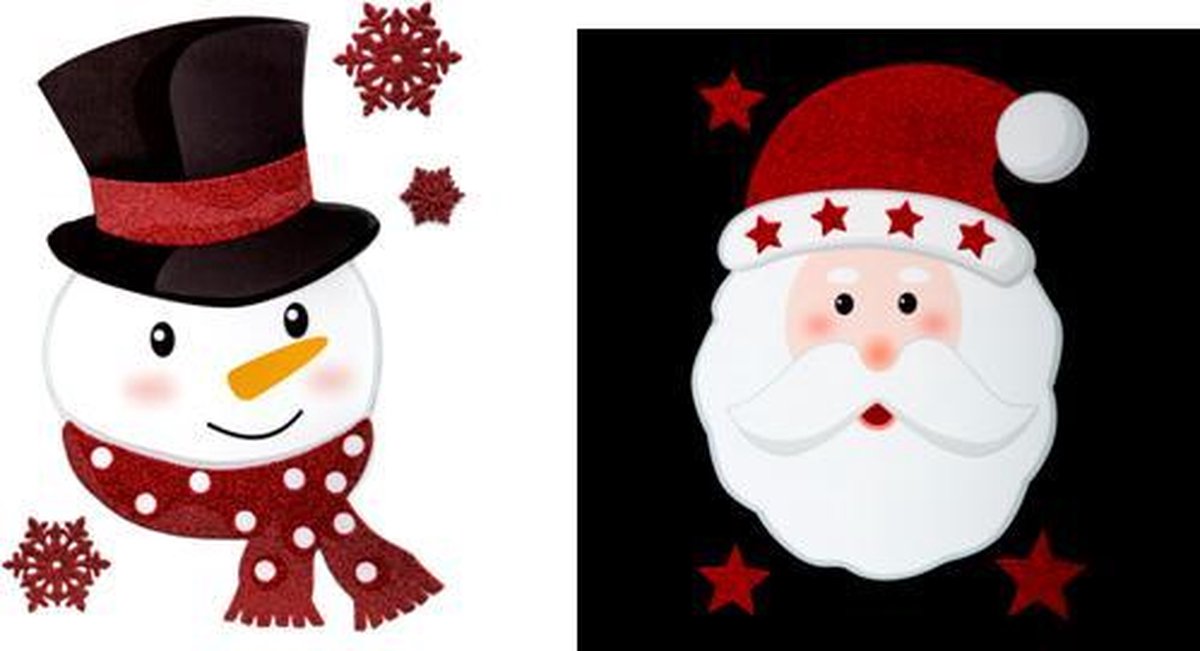 Set van 2 raamstickers kerstmis glitter - Raam sticker - Feestdecoratie - Kerst - Kerstman / Sweeuwpop