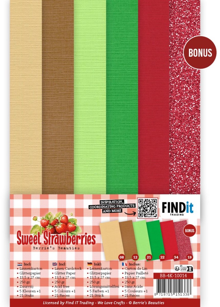 Linen Cardstock Pack - Berries Beauties - Sweet Strawberries - 4K