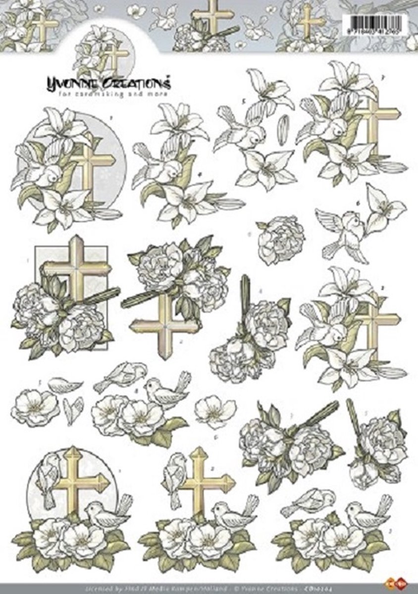 Pakket om 6 3D kaarten met thema condoleance (2) met 2 knipvellen