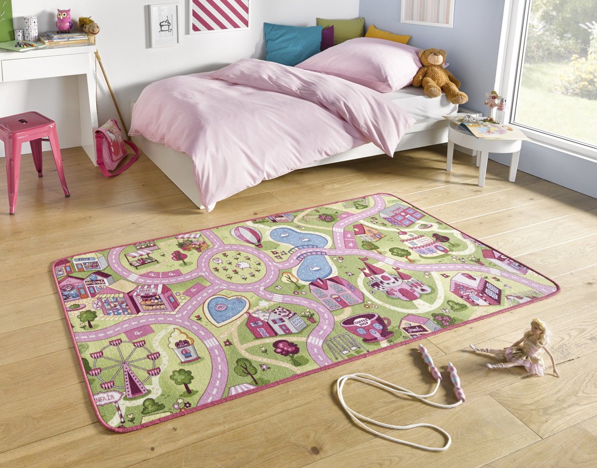 Flycarpets Speelkleed - Stad - Roze 160x240 cm