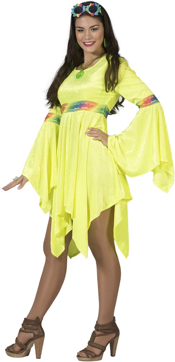 Fluo geel hippie jurk voor vrouwen -   - Maat L
