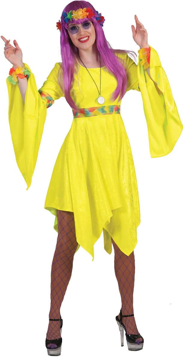 Fluo geel hippie jurk voor vrouwen -   - Maat S