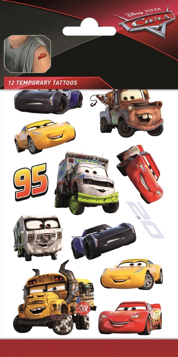 Cars 2 Tattoos - Tijdelijke Tattoo - Body Glitter - Plak Tattoos - Nep Tattoo - Fake Tattoo - Kinderen - 1 Vel met 12 tattoos