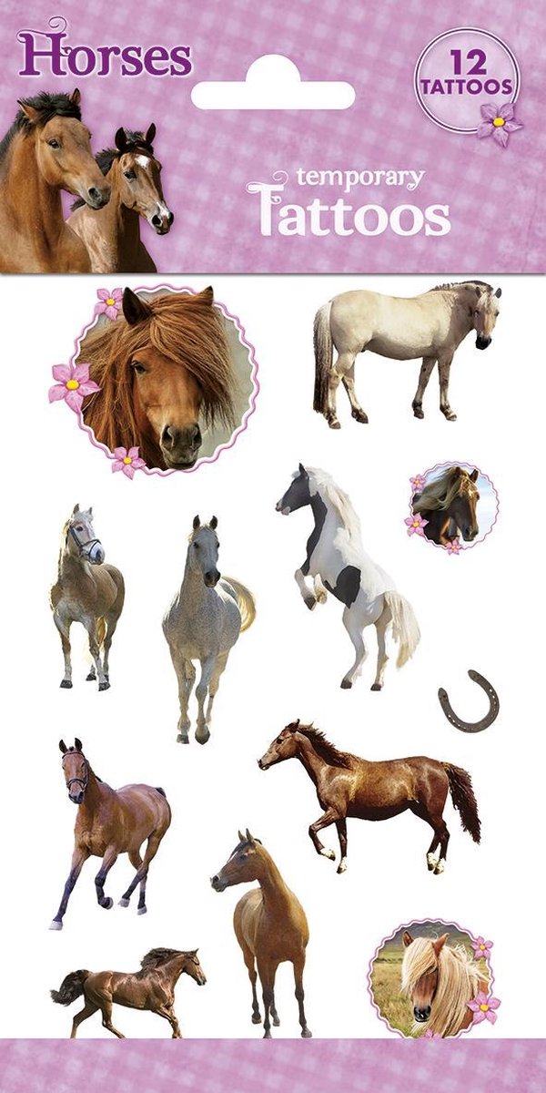 Horses 2 Tattoos - Tijdelijke Tattoo - Body Glitter - Plak Tattoos - Nep Tattoo - Fake Tattoo - Kinderen - 1 Vel met 12 tattoos