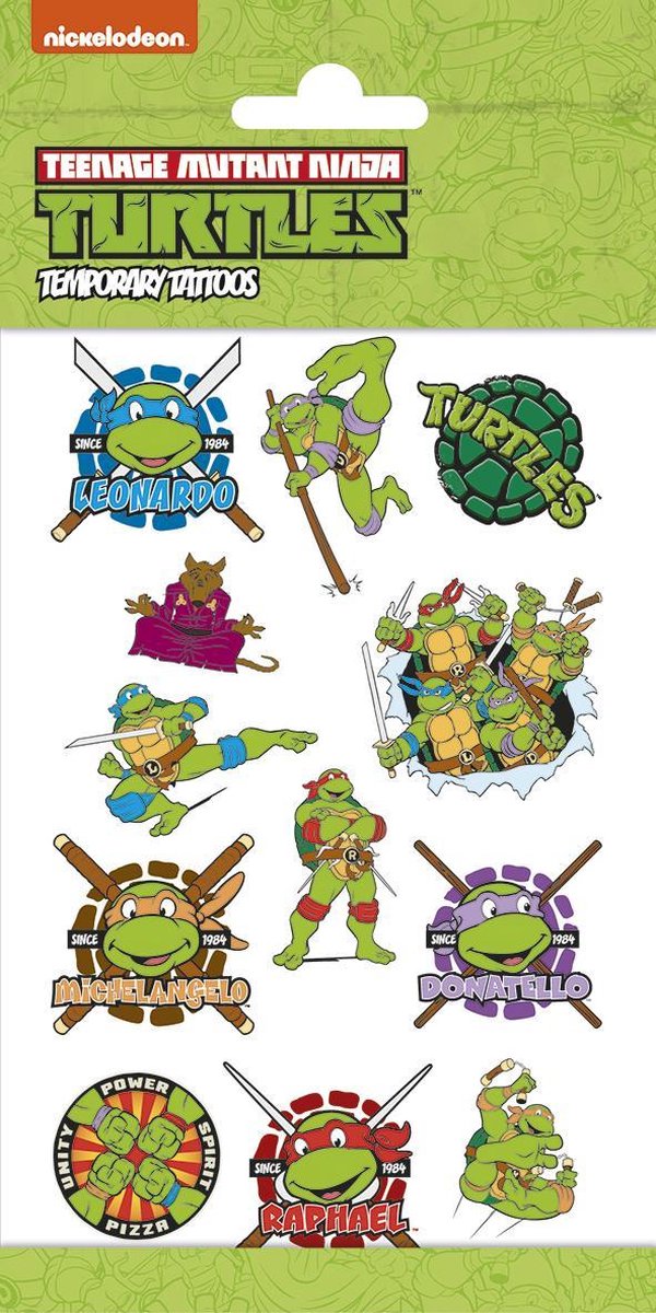 Ninja Turtles 2 Tattoos - Tijdelijke Tattoo - Body Glitter - Plak Tattoos - Nep Tattoo - Fake Tattoo - Kinderen - 1 Vel met 12 tattoos