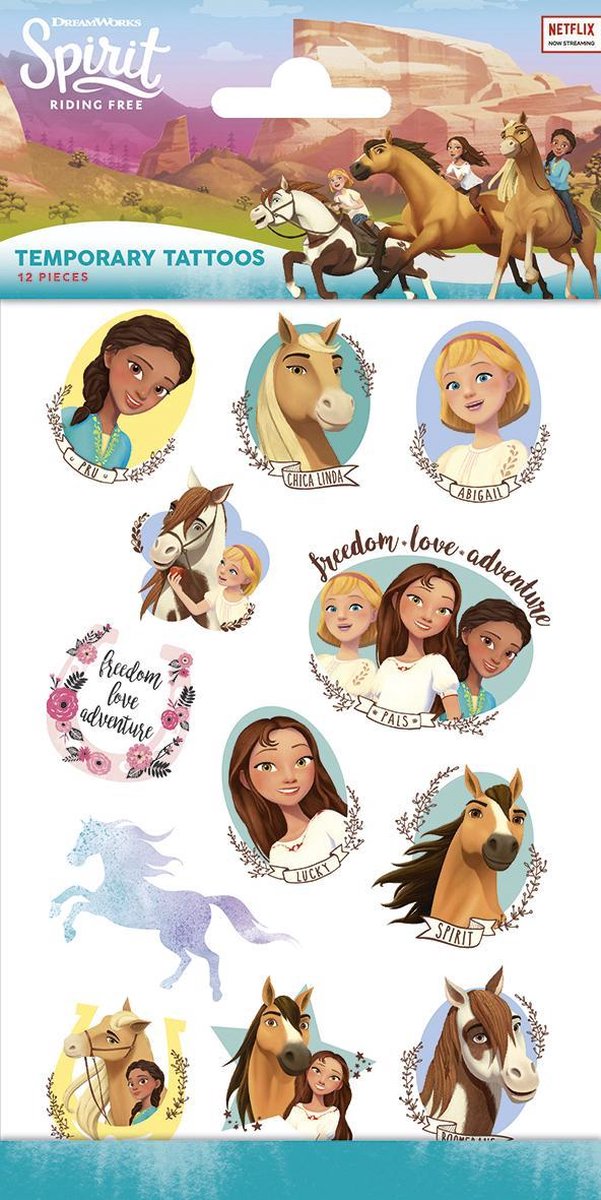 Spirit Tattoos - Tijdelijke Tattoo - Body Glitter - Plak Tattoos - Nep Tattoo - Fake Tattoo - Kinderen - 1 Vel met 12 tattoos