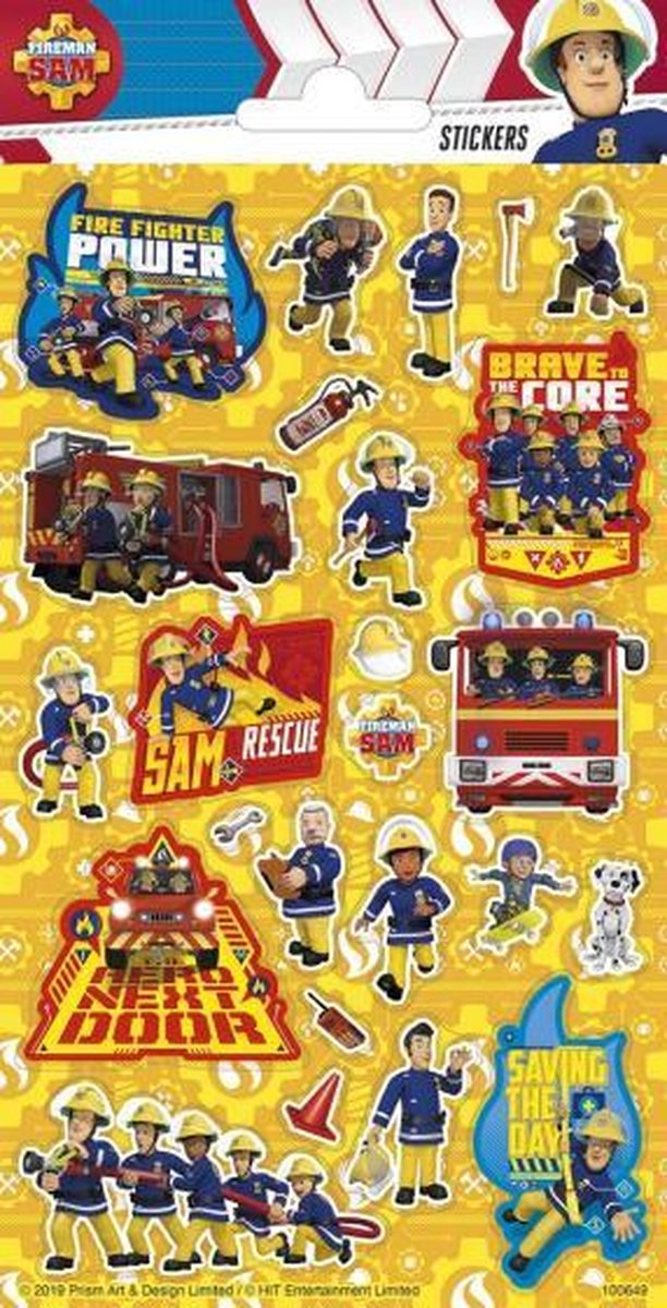 stickers Fireman Sam 10 x 20 cm geel 30 stuks