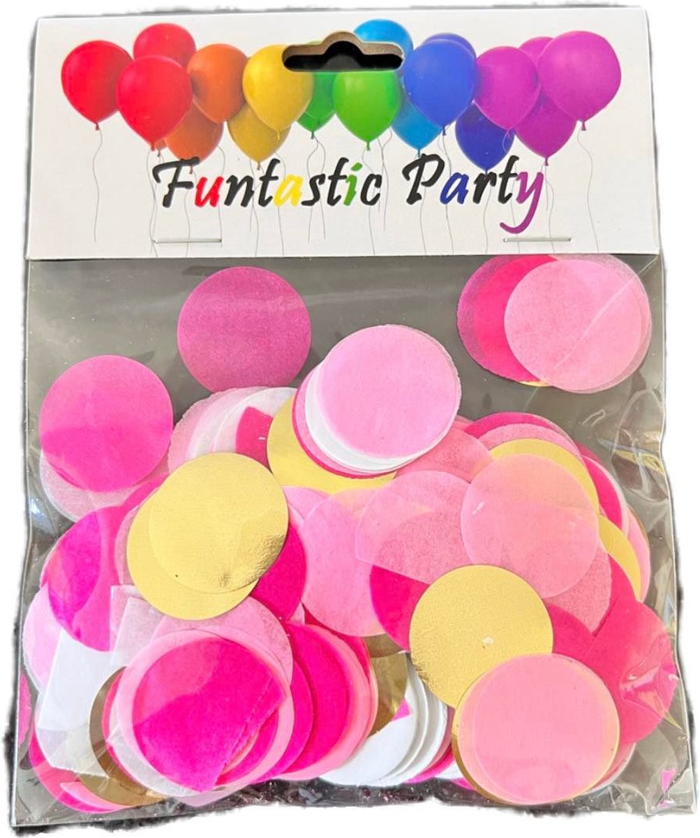 confetti roze/wit/goud - decoratie - confetti kanon - verjaardag Versiering Roze - confetti baby girl - gender reveal confetti - Papier   - Party popper confetti -