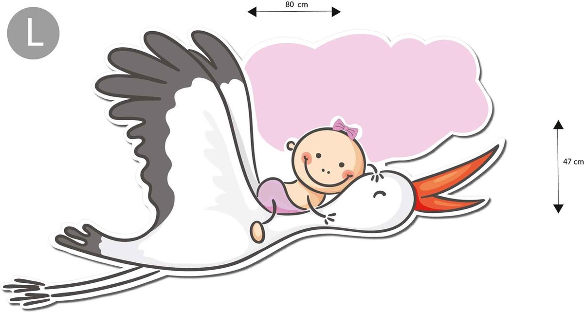 Geboortebord BIBI - Geboortebord tuin meisje - baby meisje op ooievaar - met of zonder naam - maat L