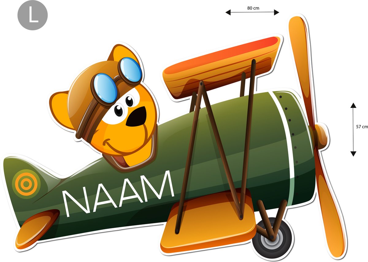 Geboortebord jongen tuin ALEC maat L- piloot beertje in vliegtuig - met of zonder gratis naamsopdruk