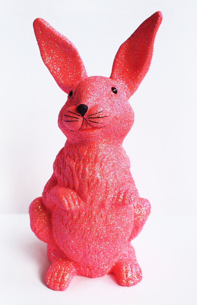 Paasdecoratie Knappe Glitter Paashaas - koraal - 30 cm