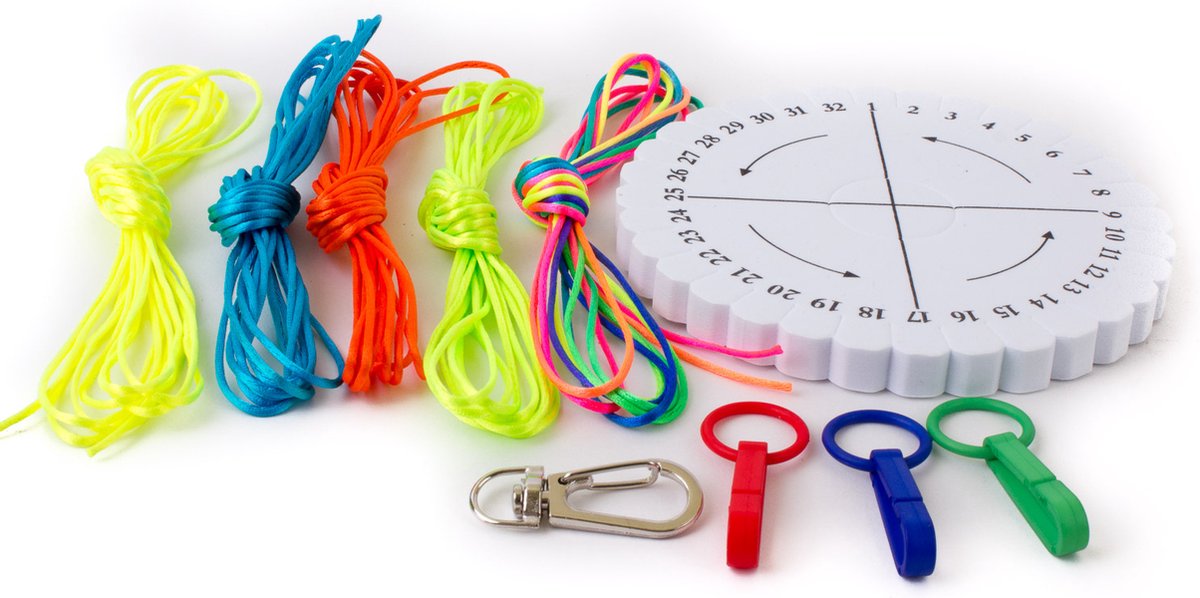 Vakantieset glanzend satijnkoord knopen neon koord kumihimo knutselpakket sleutelhanger keycord kinderfeest knutselfeest creatief in auto of vliegtuig vakantie idee onderweg