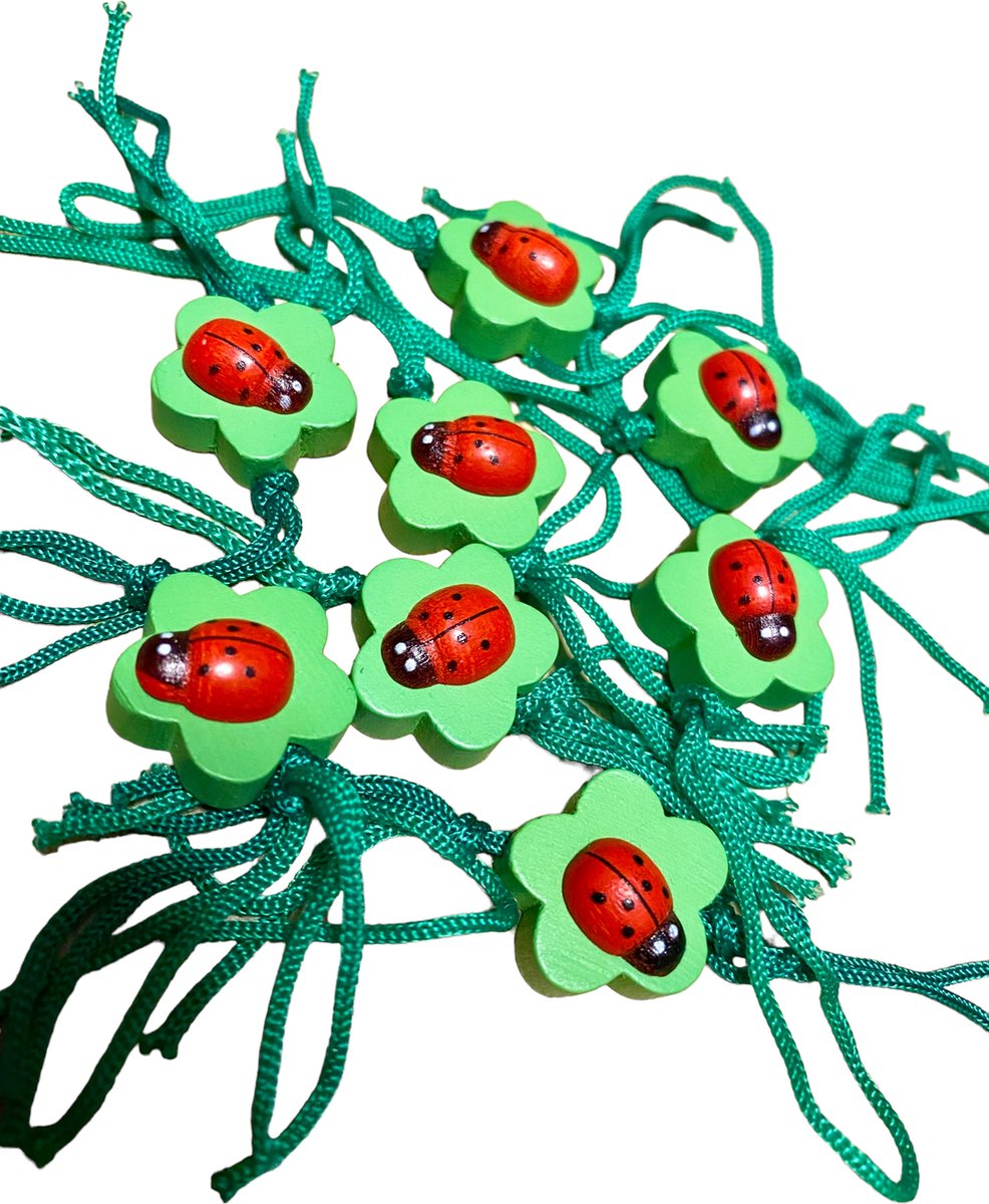 Gelukspoppetjes Klavertje vier met lieveheersbeestje groen 10 stuks