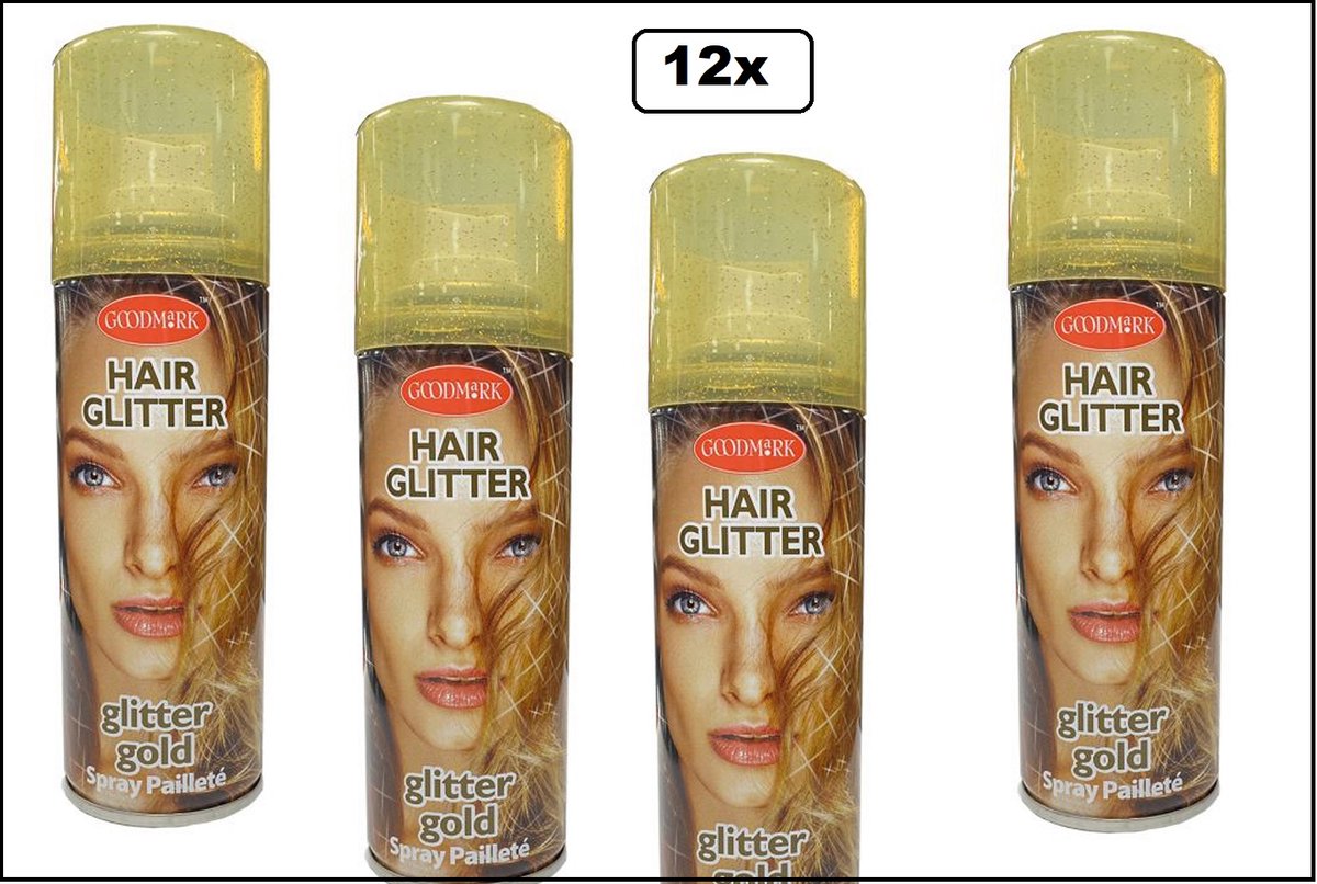 12x Haar/glitter spray goud - Glitterspray goud - themafeest party festival