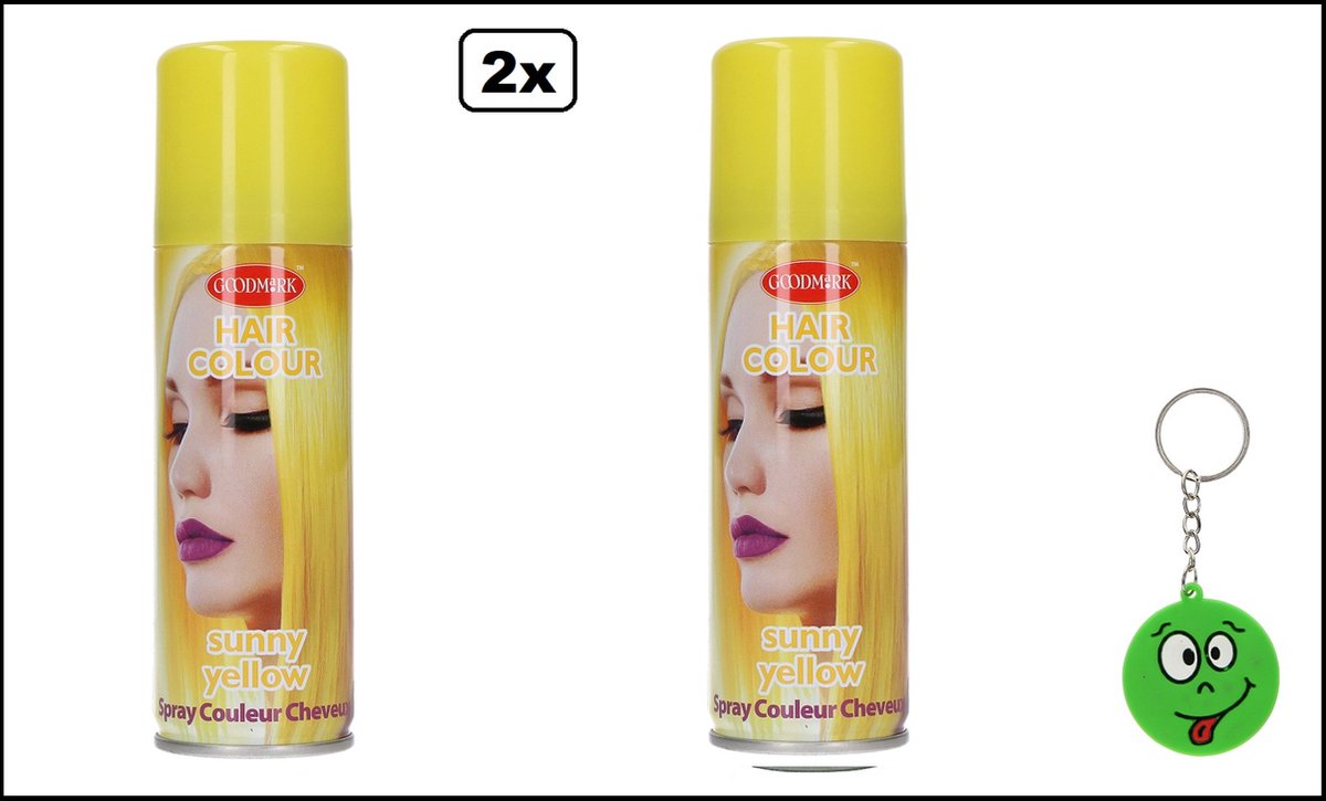2x Haarverf/haarspray geel 125 ml - Smiley - Festival thema feest carnaval haar kleurspray party