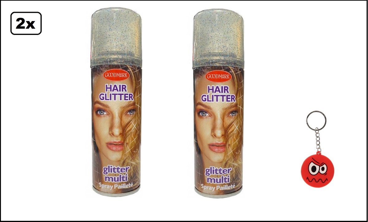 2x Haarverf/haarspray glitter multi 125 ml - Smiley - Festival thema feest carnaval haar kleurspray party