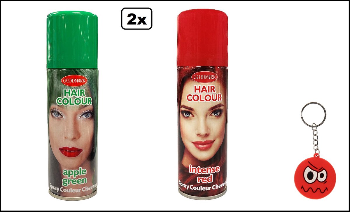2x Haarverf/haarspray groen en rood 125 ml - Smiley - Festival thema feest carnaval haar kleurspray party