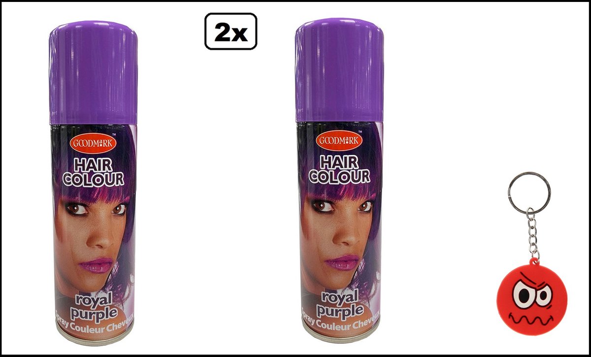 2x Haarverf/haarspray paars 125 ml - Smiley - Festival thema feest carnaval haar kleurspray party