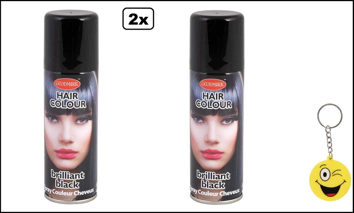 2x Haarverf/haarspray zwart 125 ml - Smiley - Festival thema feest carnaval haar kleurspray party