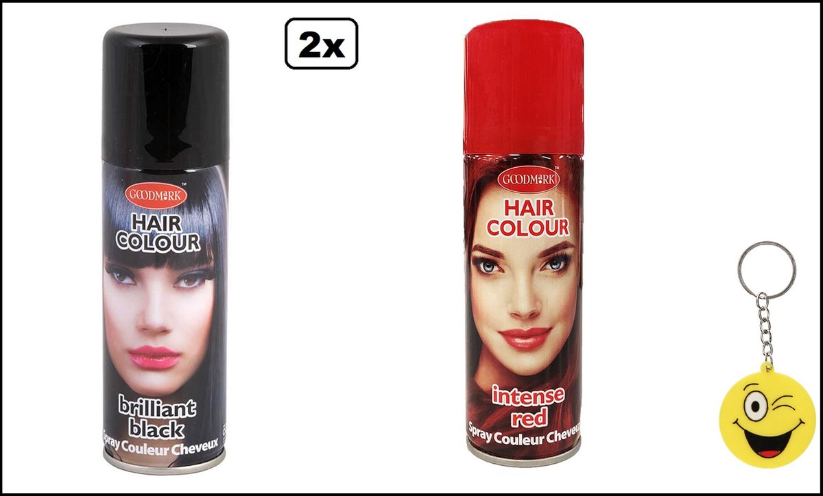 2x Haarverf/haarspray zwart en rood 125 ml - Smiley - Festival thema feest carnaval haar kleurspray party