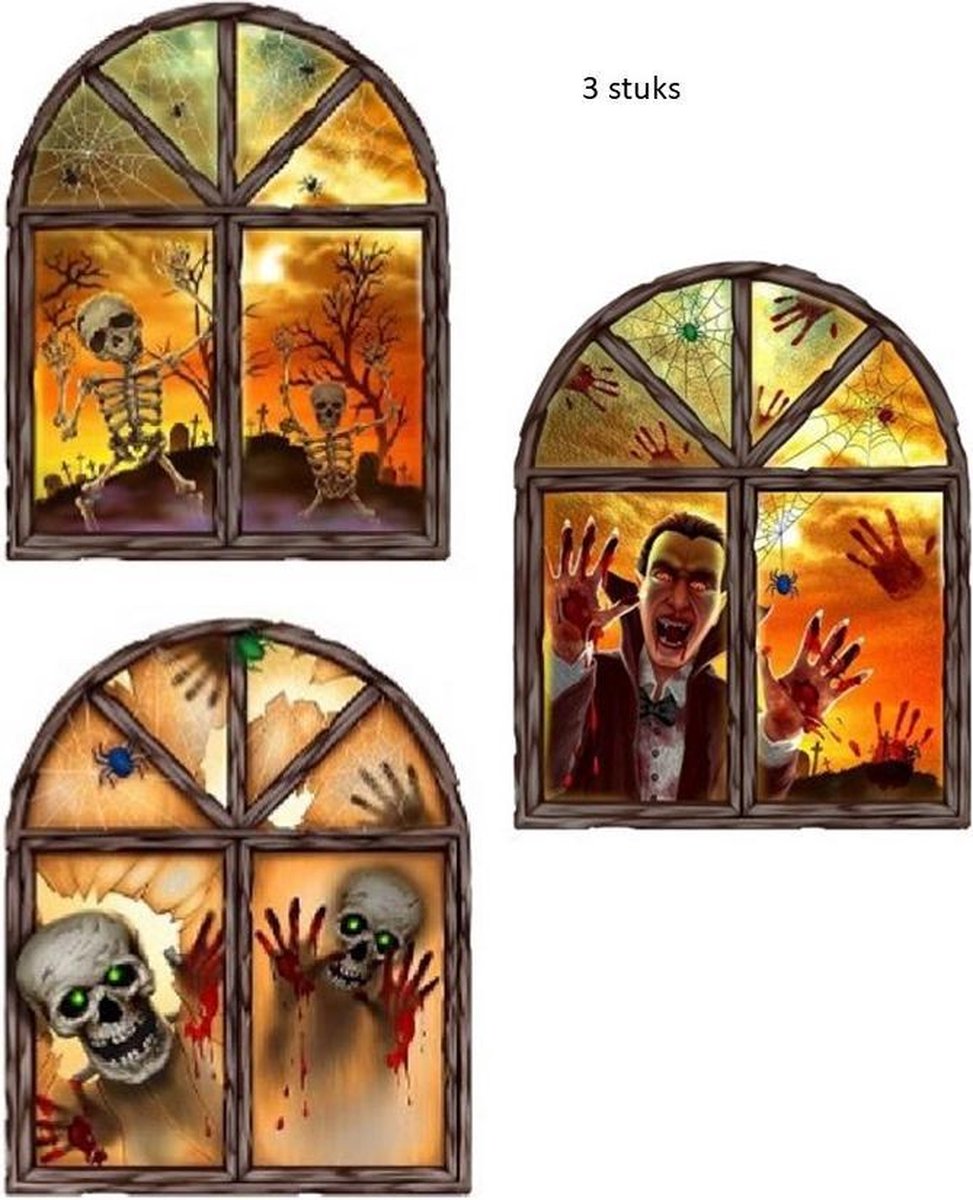 3 stuks  Halloween 3 D raamstickers RAAMMODEL 23 x 27 cm ( assorti)