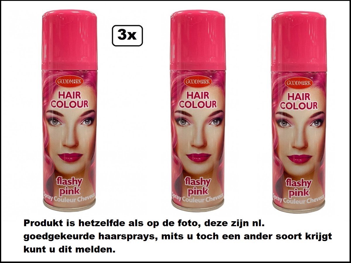 3x Haarverf/haarspray roze/pink 125 ml - Flashy pink - Word bezorgd in doos ivm beschadeging - Festival thema feest carnaval haar kleurspray party