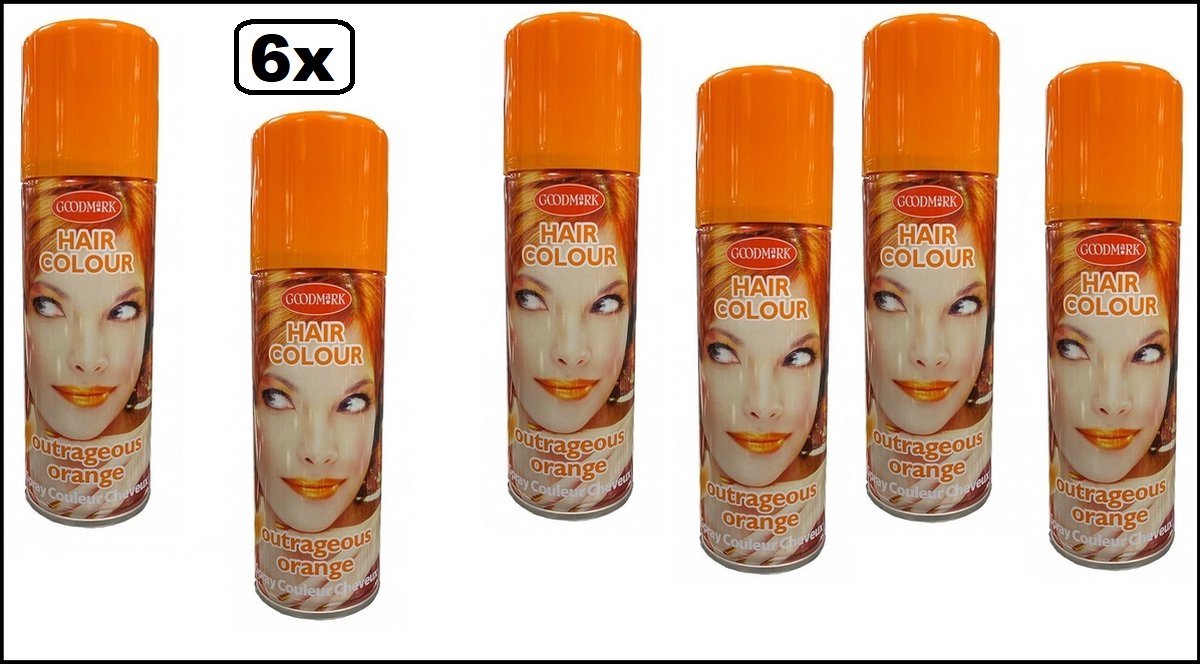 6x Haarverf/haarspray oranje 125 ml - Outrageous Orange - Festival thema feest carnaval haar kleurspray party