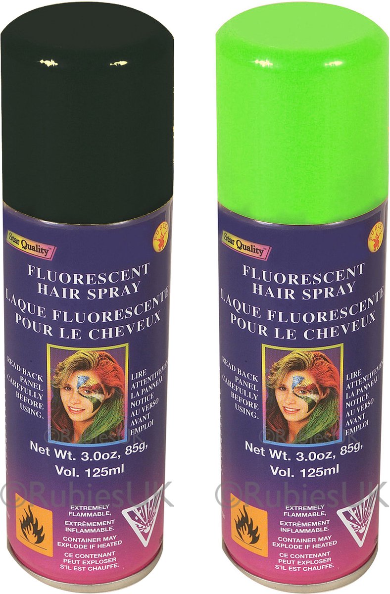 Haarverf/haarspray - 2x - groen/zwart - spuitbus - 125 ml - Carnaval/halloween