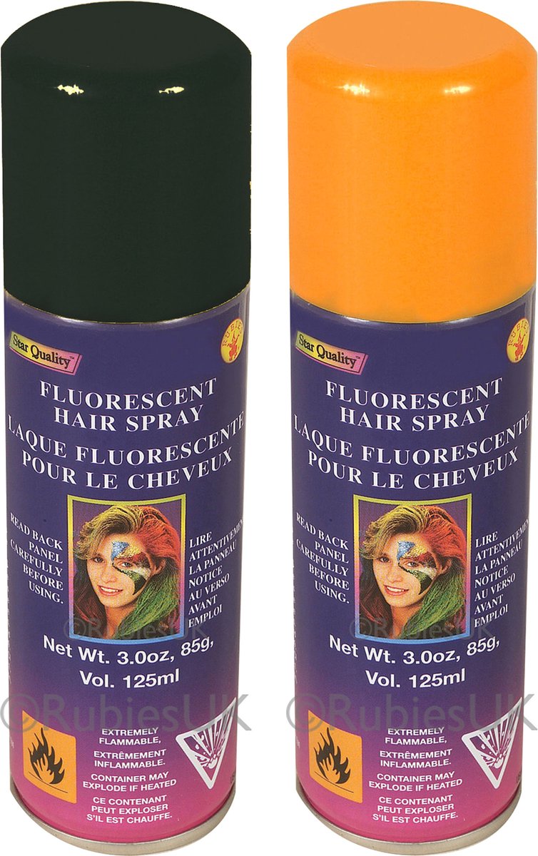 Haarverf/haarspray - 2x - oranje/zwart - spuitbus - 125 ml - Carnaval/Halloween
