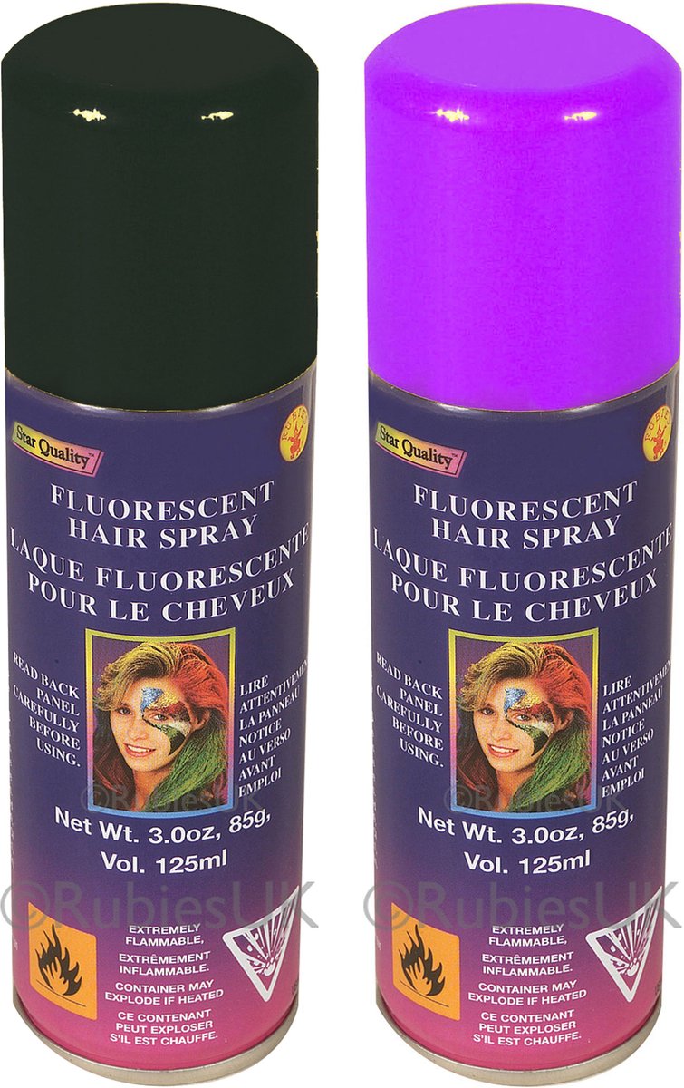 Haarverf/haarspray - 2x - paars/zwart - spuitbus - 125 ml - Carnaval/halloween