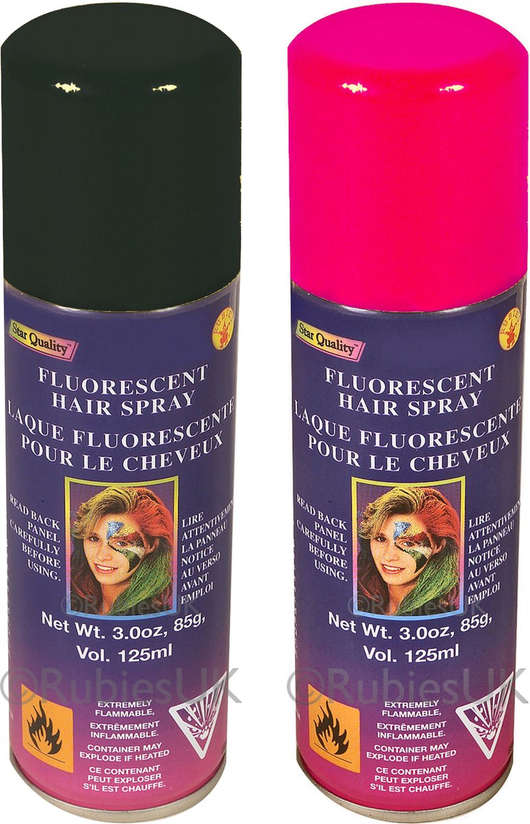 Haarverf/haarspray - 2x - roze/zwart - spuitbus - 125 ml - Carnaval/halloween