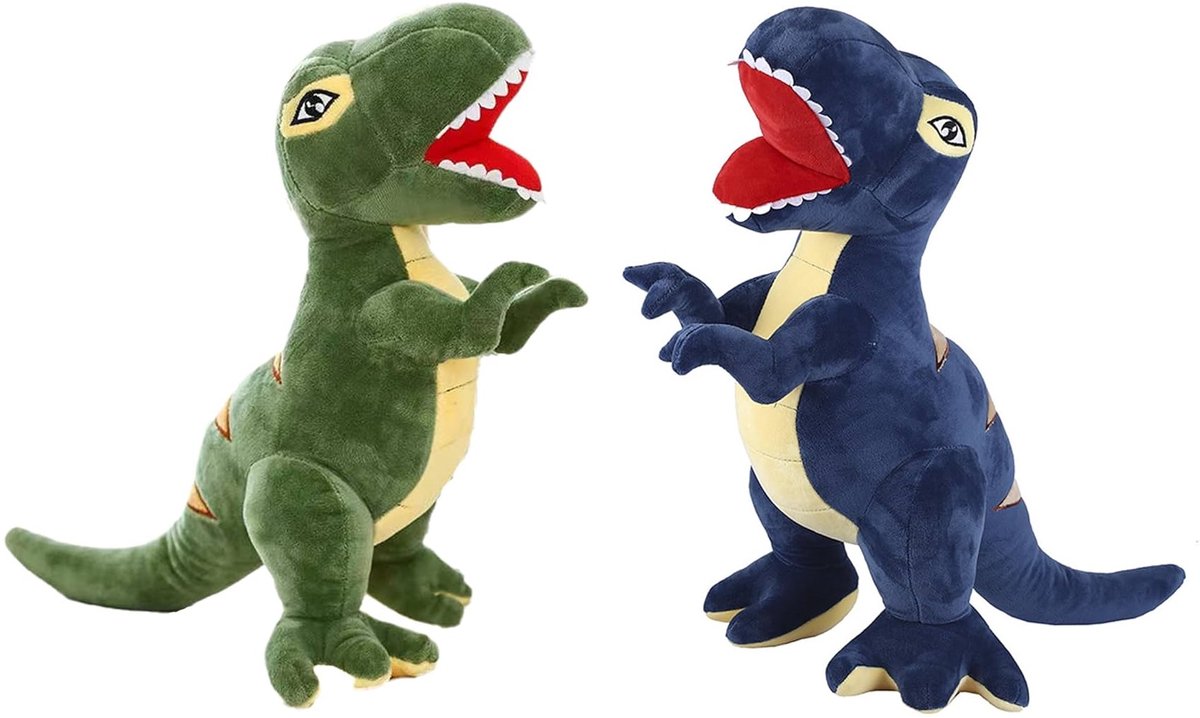 2 Stuks Dino Knuffel Kawaii - Super Soft - Dinosaurus - Trex - 33 cm groot - Groen & Blauw -