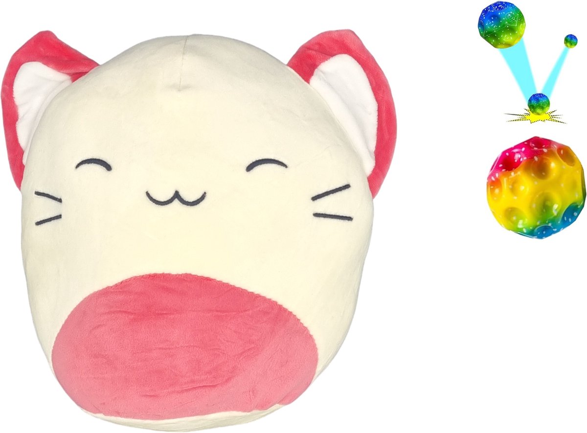 Happy Shop Store Kawaii - Squishy - knuffel inclusief moonball stuiter moon bal - Nieuw Nasa Bal - Squish Knuffel Knuffels - 19 cm tot 23 cm - Moonball nieuw 2024 rainbow kleur met led