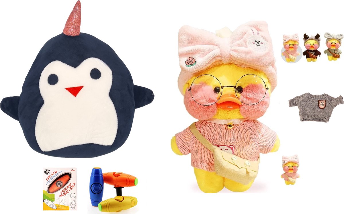 Happy Shop Store Kawaii 2 Stuks - Lalafanfan Paperduck + Squish Knuffel kussen super soft mallow + de nieuwste Flip Trick Cadeau - 2024 - Premium Plushe