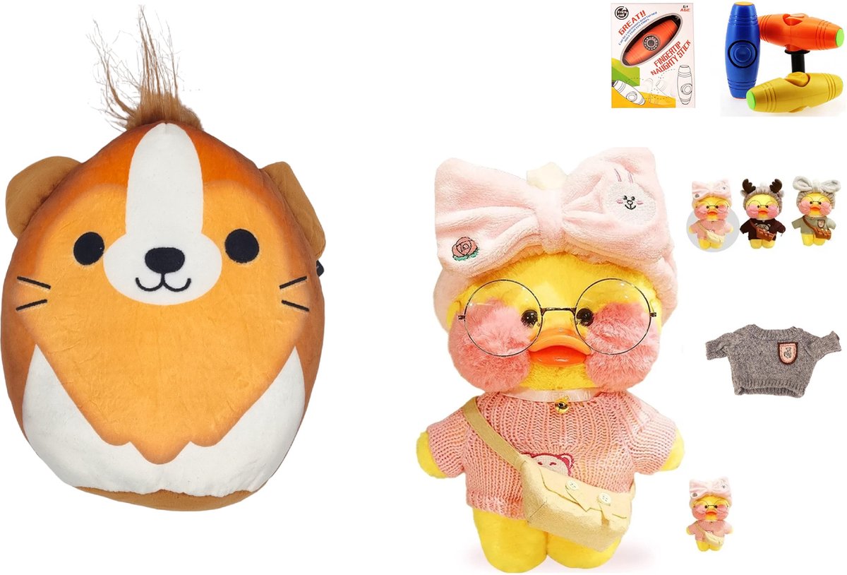 Happy Shop Store Kawaii Duo Set - Lalafanfan Paperduck + Squish Knuffel kussen super soft mallow + de nieuwste Flip Trick Cadeau - 2024 - Premium Plushe