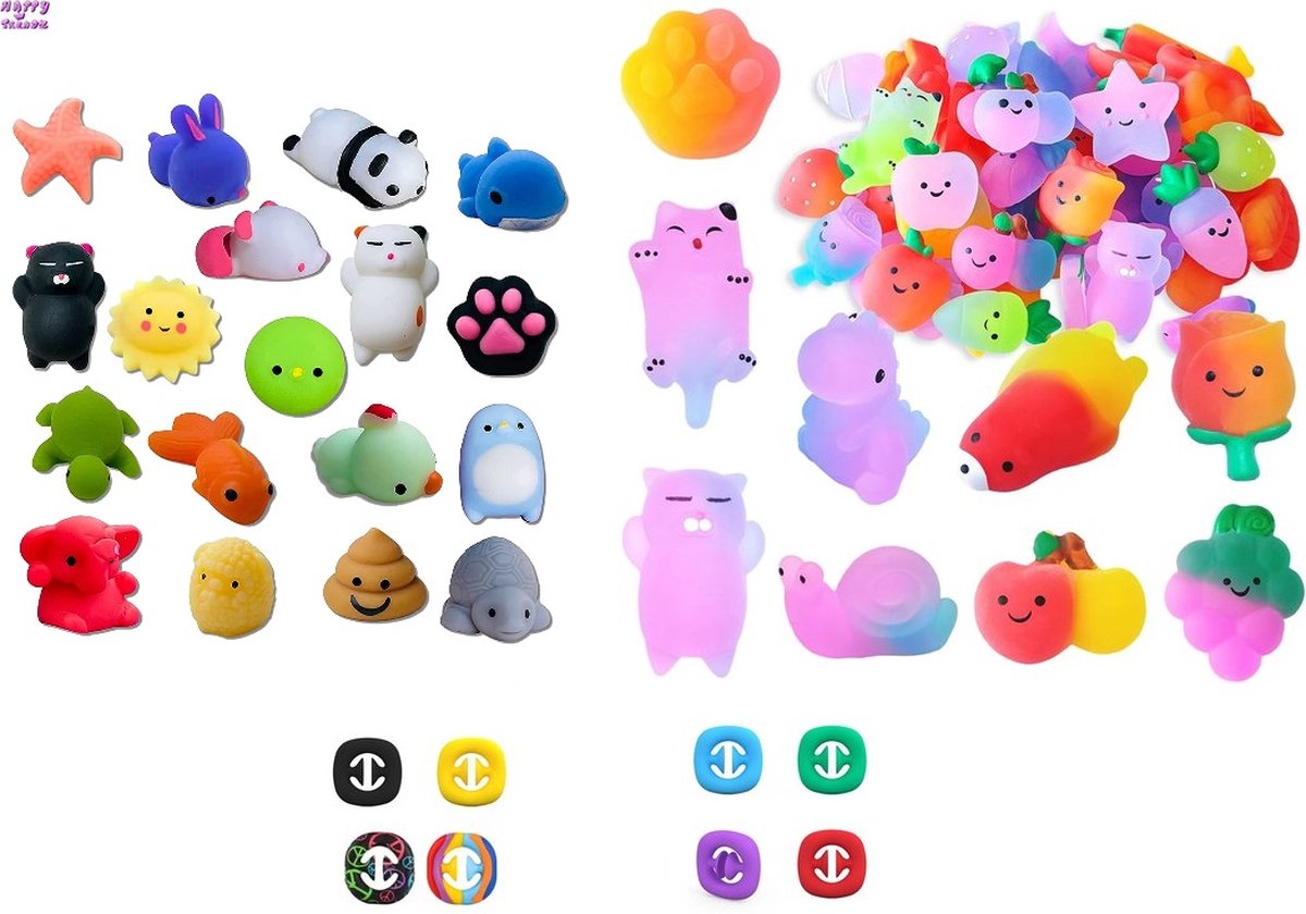 Happy Trendz® - Set van 12 Fidget Toys: 5 Duo-Kleur Mochies, 5 Standaard Mochies en 2 Snappers
