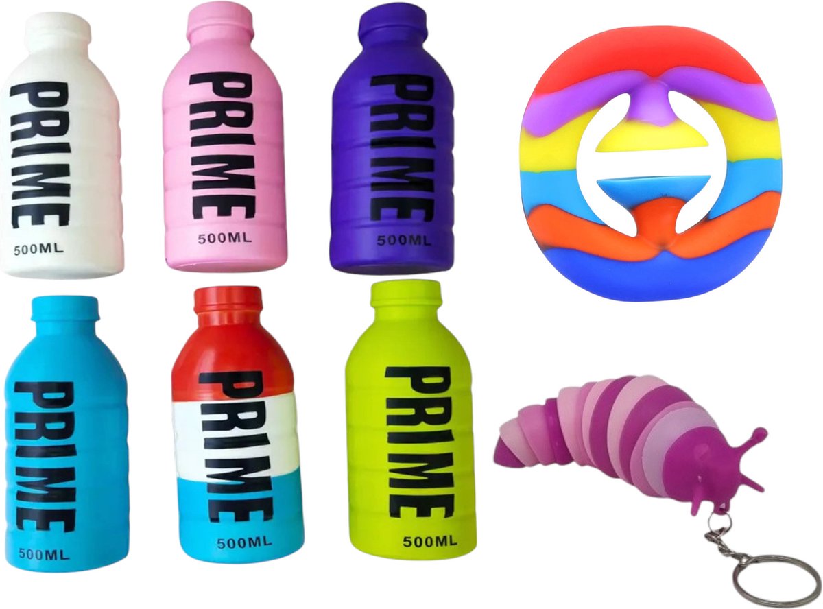 Happy Trendz® - Snapperz Fidget + Prime Squishy 15 cm + Sleutelhanger Slak Worm - Antistress Set 3 stuks Set