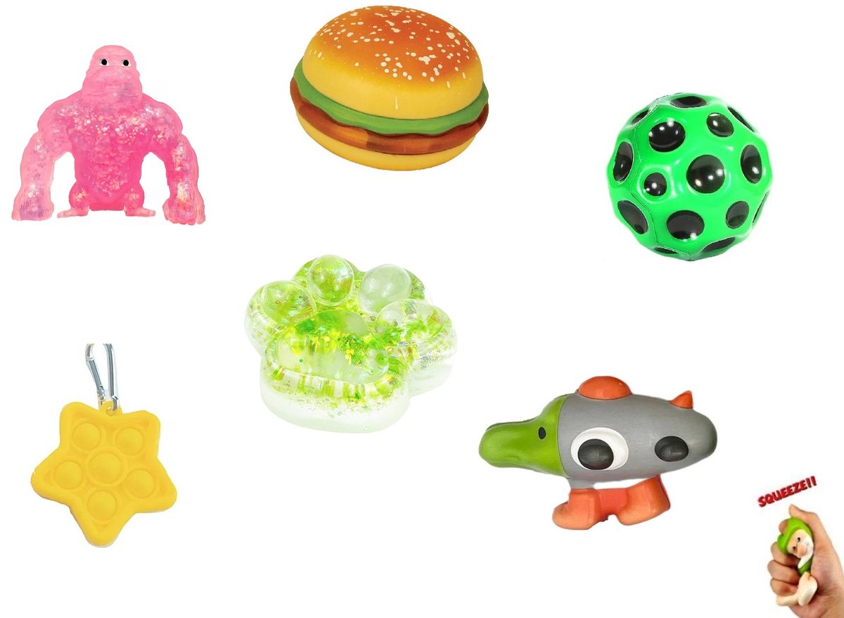 Happy Trendz® 6x Leuke Fidgets / Speelgoed pakket - Bricks bouwstenen - Stress Knijp - Bouwen -heerlijk - anti stress toys - knijp erop los -