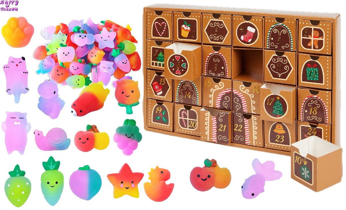 Happy Trendz® Adventbox DUO KLEUREN Kalender Adventskalender gevuld met mochies Multi Kleuren - DUO KLEUREN - Squishies 24 stuks - feestdagen - herbruikbare kalender - Advent Box Mochies - 24 Stuks van Happy Trendz® - Herbruikbaar