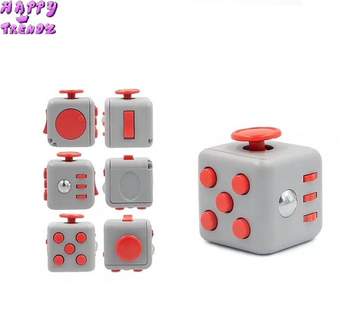 Happy Trendz® Fidget Cube Grijs & Rood - Duo Kleuren - Multi Color