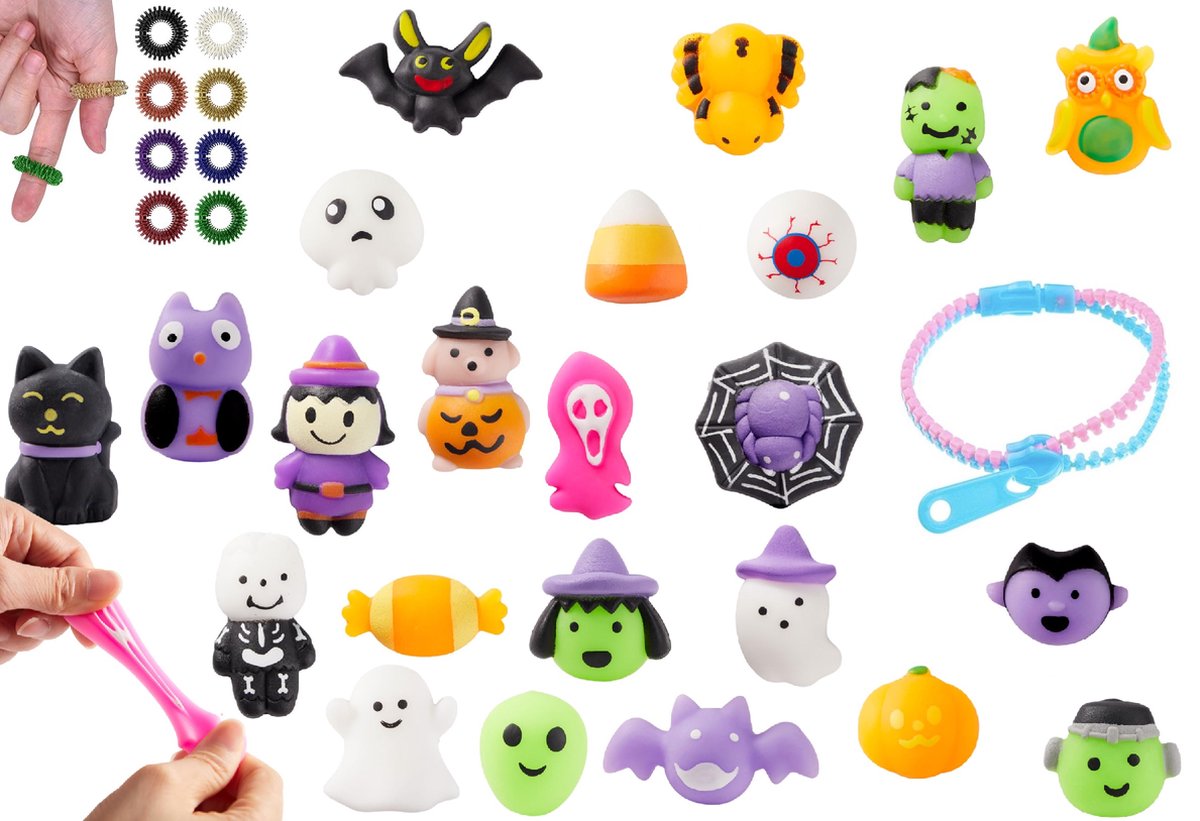 Happy Trendz® Mochi Squishy Halloween - 12 Stuks geleverd Inclusief Fidget Sensory Ring + Fidget Rits - Relief Toys - Animal Halloween thema - Super Fun