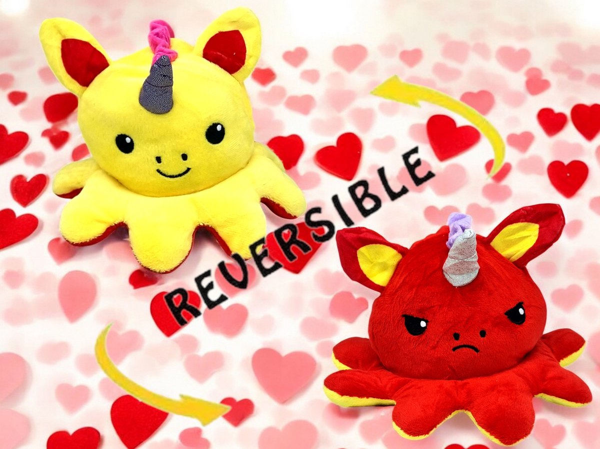 Happy Trendz® Mood Reversible Unicorn Octopus - Boos en Blij - Deel Je Gevoel - Multikleuren Rood en Geel